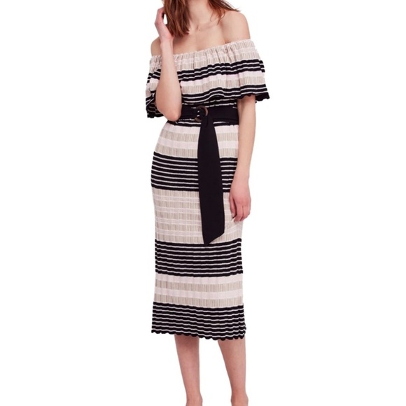 Free People Dresses & Skirts - New Free People Womens Off Duty Off-Shoulder Dress, Pink black white stripe knit